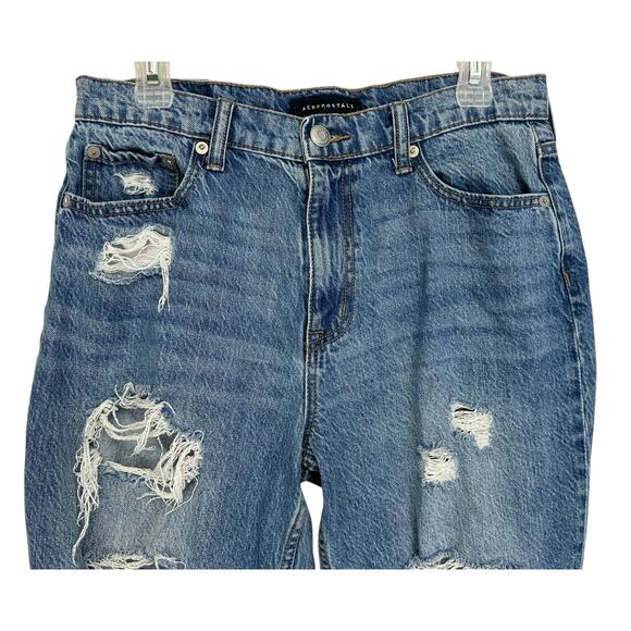 2/$30 Aeropostale Mom Jeans Ripped Straight High Waist Blue Medium Wash Size 10 - Picture 2 of 10